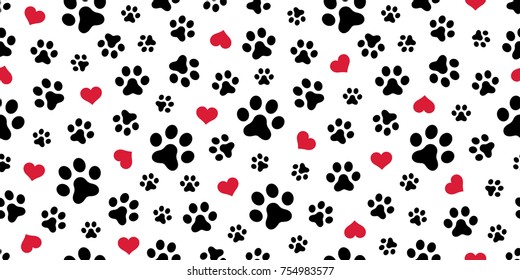 Dog Paw Cat Paw heart love puppy foot print kitten valentine vector Seamless Pattern wallpaper background