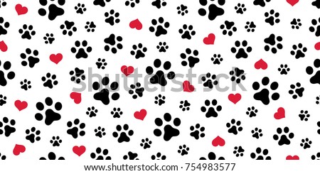 Dog Paw Cat Paw heart love puppy foot print kitten valentine vector Seamless Pattern wallpaper background