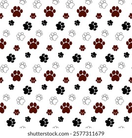 Dog Paw Cat Paw  puppy foot print kitten  vector Seamless Pattern wallpaper background
