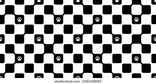 dog paw checked seamless pattern footprint mesh vector pet cat puppy kitten tile background gift wrapping paper repeat wallpaper cartoon doodle illustration design isolated