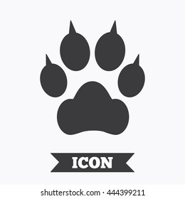 Dog paw with clutches sign icon. Pets symbol. Graphic design element. Flat paw symbol on white background. Vector