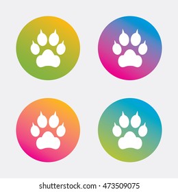 Dog paw with clutches sign icon. Pets symbol. Gradient flat buttons with icon. Modern design. Vector