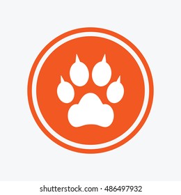 Dog paw with clutches sign icon. Pets symbol. Graphic design element. Flat paw symbol on the round button. Vector