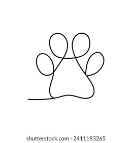 Dog paw continuous one line drawing outline vector illustration