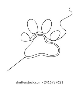 Dog paw  continuous one line art and outline vector art illustration 