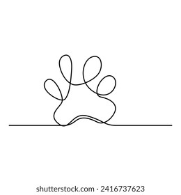 Dog paw  continuous one line art and outline vector art illustration 