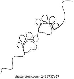 Dog paw  continuous one line art and outline vector art illustration 