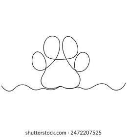 Dog paw continuous one line drawing outline vector illustration
