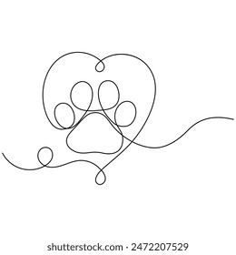 Dog paw continuous one line drawing outline vector illustration
