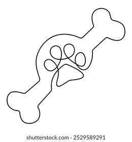 Dog paw continuous one line drawing of simple outline vector art