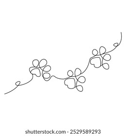 Dog paw continuous one line drawing of simple outline vector art