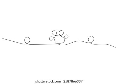 Dog paw continuous one line art and isolated outline minimalist design With white Background

