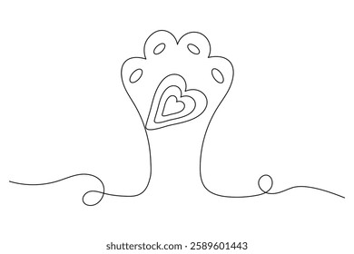 Dog paw continuous one line art and isolated outline  vector illustration design

