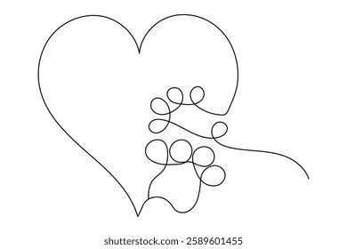 Dog paw continuous one line art and isolated outline  vector illustration design

