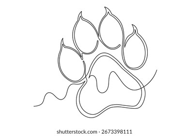 Dog paw continuous one line drawing minimalist outline art illustration isolated