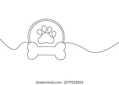 Dog paw continuous single line art and isolated outline vector design