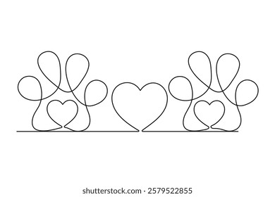 Dog paw continuous single line art and isolated outline vector design