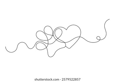 Dog paw continuous single line art and isolated outline vector design