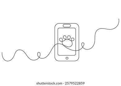 Dog paw continuous single line art and isolated outline vector design