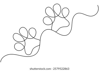 Dog paw continuous single line art and isolated outline vector design