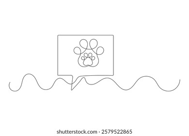 Dog paw continuous single line art and isolated outline vector design