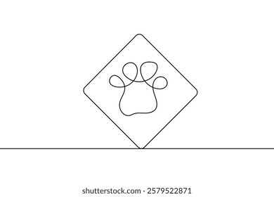 Dog paw continuous single line art and isolated outline vector design