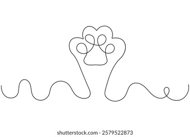 Dog paw continuous single line art and isolated outline vector design