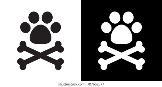 dog paw cross bone pirate flag vector icon logo illustration doodle