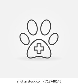 Dog paw with cross inside icon. Vector veterinary concept symbol in thin line style