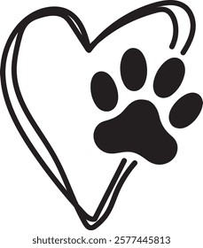 Dog Paw design with heart on white background