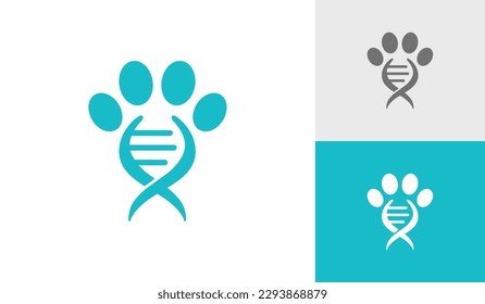 Pata de perro con diseño de logo de molécula de adn