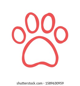 Dog paw doodle, hand drawn sketch. Pet footprint cute illustration.