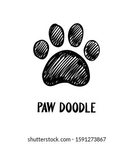 Dog paw doodle, hand drawn sketch. Pet footprint cute illustration.