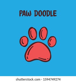 Dog paw doodle, hand drawn sketch. Pet footprint cute illustration.