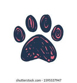 Dog paw doodle, hand drawn sketch. Pet footprint cute illustration.