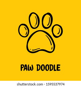 Dog paw doodle, hand drawn sketch. Pet footprint cute illustration.