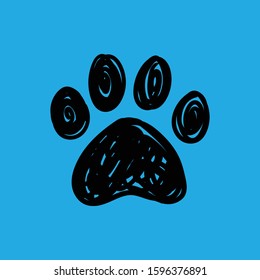 Dog paw doodle, hand drawn sketch. Pet footprint cute illustration.