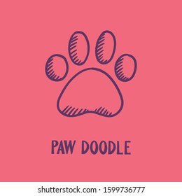 Dog paw doodle, hand drawn sketch. Pet footprint cute illustration.