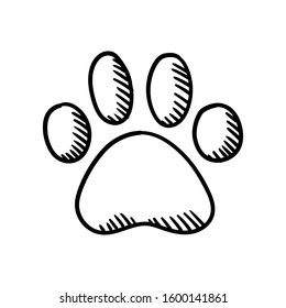 Dog Paw Doodle, Hand Drawn Sketch. Pet Footprint Cute Illustration.