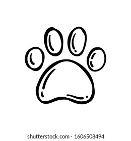 Dog paw doodle, hand drawn sketch. Pet footprint cute illustration.