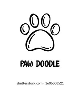 Dog paw doodle, hand drawn sketch. Pet footprint cute illustration.