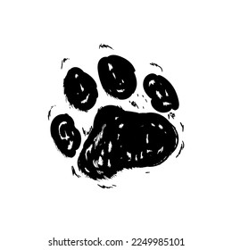 Dog paw doodle, hand drawn sketch. Pet footprint cute illustration.