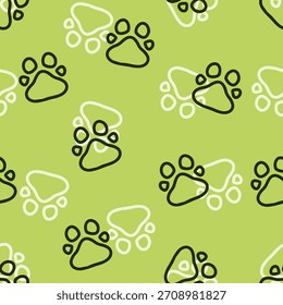 Doodle de pata de perro sin patrón. Diseño de papel de embalaje, paquete de accesorios de alimentos para mascotas.