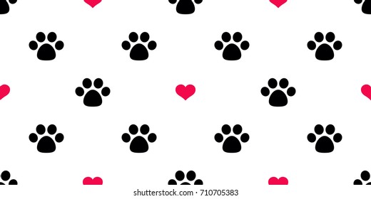 dog paw foot print red heart vector doodle seamless pattern wallpaper background