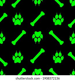 dog paw footprint and bone, seamless pattern, vector illustration