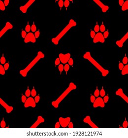 dog paw footprint and bone, seamless pattern, vector illustration