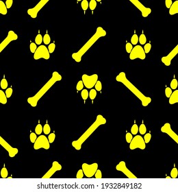 dog paw footprint and bone, seamless pattern, vector illustration