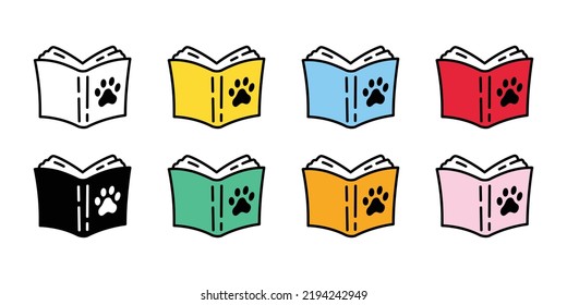 dog paw footprint book vector cat kitten notebook reading french bulldog pet puppy cartoon doodle repeat wallpaper tile background scaf isolated illustration clip art design