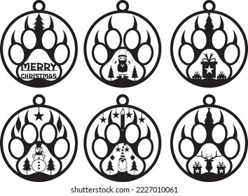 Dog paw footprint vector set. animal paw print laser cut