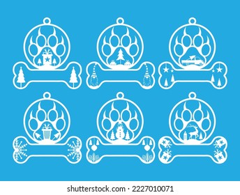 Dog paw footprint vector set. animal paw print laser cut